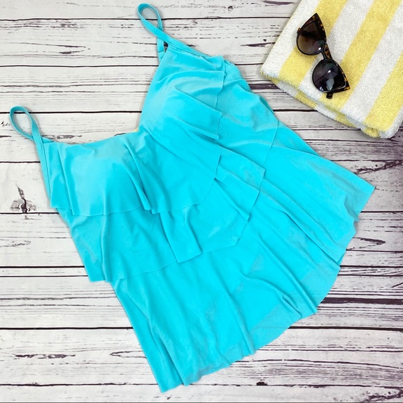 Aqua Green Tiered Tankini Top Plus Size - Picture 3 of 7